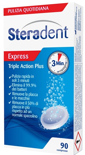 STERADENT TRIPLE ACTION PLUS 90 COMPRESSE PULENTI - famajoy.it