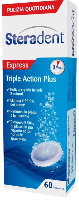 STERADENT TRIPLE ACTION PLUS 60 COMPRESSE PULENTI - famajoy.it