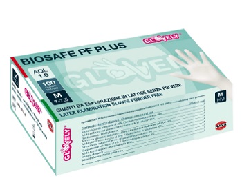GUANTO IN LATTICE SENZA POLVERE AMBIDESTRO FORMA ANATOMICA POLSINO ELASTICO RINFORZATO ANTIARROTOLAMENTO BIOSAFE PF PLUS BIANCO MISURA LARGE 100 PEZZI - famajoy.it