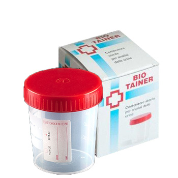 CONTENITORE PER URINA BIO TAINER GRADUATO CON SUPERFICIE DI SCRITTURA CON TAPPO A VITE CAPACITA' 120ML 1 PEZZO - famajoy.it
