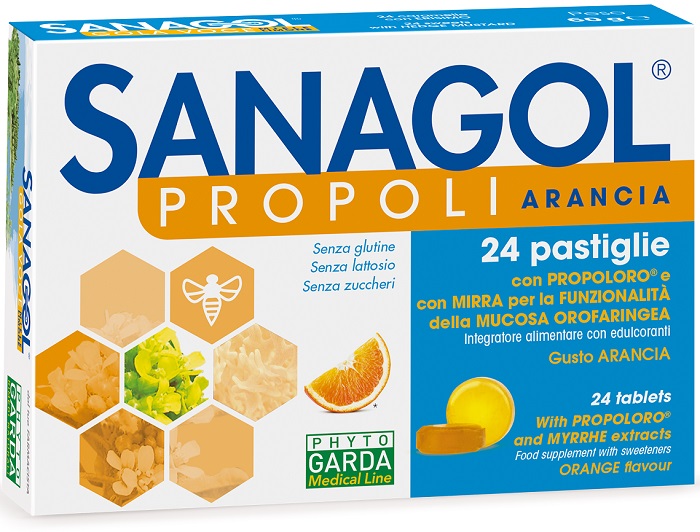 SANAGOL PROPOLI SENZA ZUCCHERO ARANCIA 24 CARAMELLE - famajoy.it