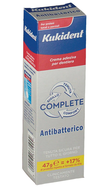 KUKIDENT COMPLETE CREMA ADESIVA PER PROTESI DENTARIE CON ANTIBATTERICO 47 G - famajoy.it