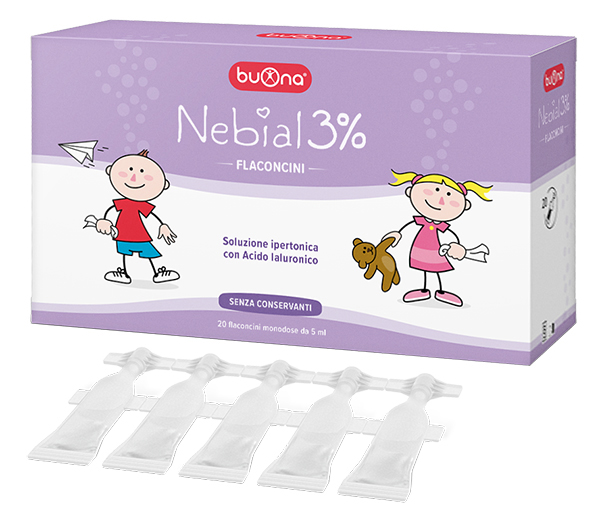 NEBIAL FLACONCINI SOLUZIONE SALINA IPERTONICA DI SODIO CLORURO AL 3% CON ACIDO IALURONICO 20X5 ML - famajoy.it