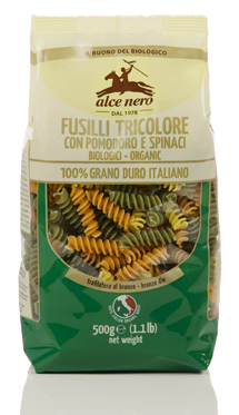 FUSILLI TRICOLORE POMODORO E SPINACI BIO 500 G - famajoy.it