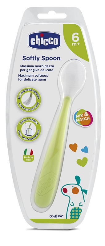 CHICCO CUCCHIAIO MORBIDO SILICONE 6M+ VERDE UP - famajoy.it