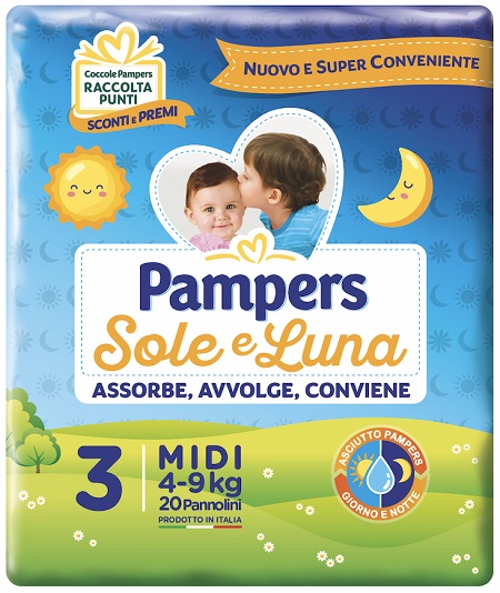 PANNOLINO PER BAMBINO PAMPERS SOLE & LUNA MIDI 20 PEZZI - famajoy.it