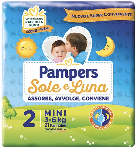 PANNOLINO PER BAMBINO PAMPERS SOLE & LUNA FLASH MINI 21 PEZZI - famajoy.it