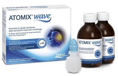 ATOMIX WAVE DISPOSITIVO PER IGIENE RINOFARINGEA ATOMIX SOLUZIONE SALINA 250 ML 2 PEZZI + TERMINALE NASALE + EROGATORE A SOFFIETTO - famajoy.it