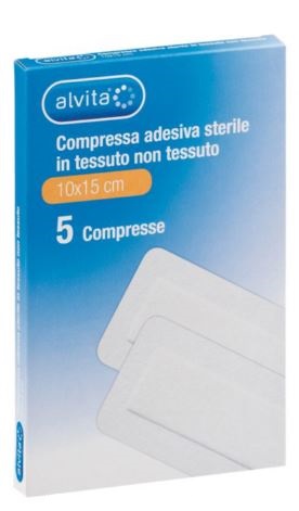 ALVITA GARZA COMPRESSA ADESIVA STERILE IN TESSUTO NON TESSUTO ESTENSIBILE BIANCO 10X15CM 5 PEZZI - famajoy.it