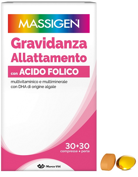 MASSIGEN GRAVIDANZA ALLATTAMENTO CON ACIDO FOLICO MULTIVITAMINICO E MULTIMINERALE 30 COMPRESSE RIVESTITE DA 1,1 G + 30 PERLE DA 700 MG - famajoy.it