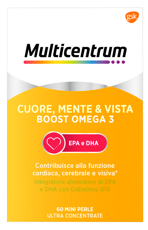 MULTICENTRUM CUORE MENTE E VISTA BOOST OMEGA 3 60 MINI PERLE - famajoy.it
