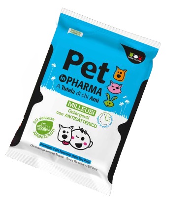 PET IN PHARMA SALVIETTE UMIDIFICATE IGIENIZZANTI CON ANTIBATTERICO PER ADULTI E BAMBINI 20 PEZZI - famajoy.it