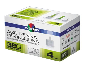 AGO PER PENNA DA INSULINA MASTER-AID 32 GAUGE 4 MM 100 PEZZI - famajoy.it