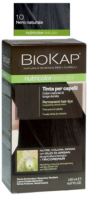 BIOKAP NUTRICOLOR DELICATO 1,0 NERO NATURALE TINTA TUBO + FLACONE - famajoy.it