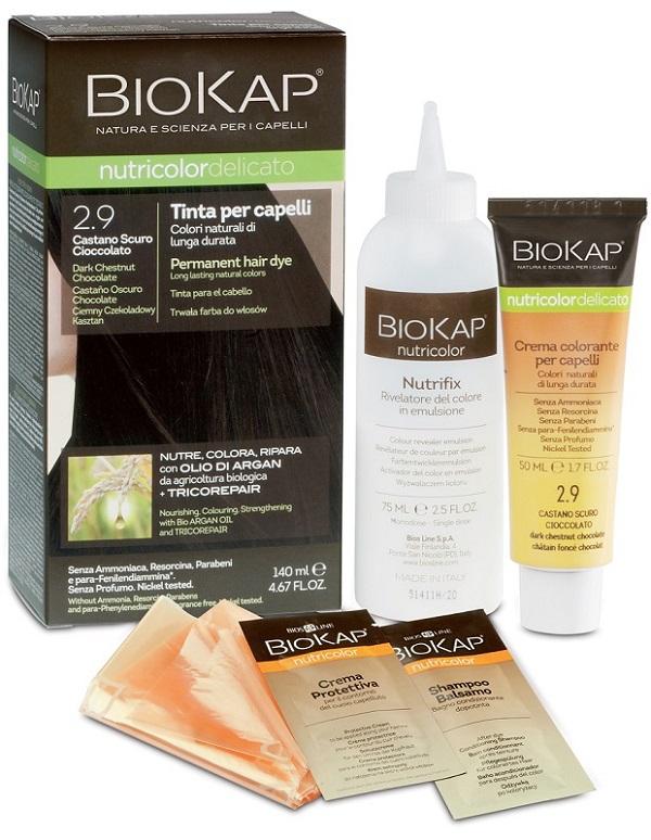 BIOKAP NUTRICOLOR DELICATO 2,9 CASTANO SCURO CIOCCOLATO TINTA TUBO + FLACONE - famajoy.it
