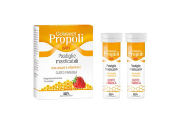 GOLASEPT PROPOLI BABY 24 COMPRESSE MASTICABILI FRAGOLA - famajoy.it