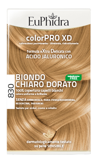 EUPHIDRA COLORPRO XD 830 BIONDO CHIARO DORATO GEL COLORANTE CAPELLI IN FLACONE + ATTIVANTE + BALSAMO + GUANTI - famajoy.it