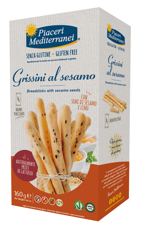 PIACERI MEDITERRANEI GRISSINI SESAMO 160 G - famajoy.it
