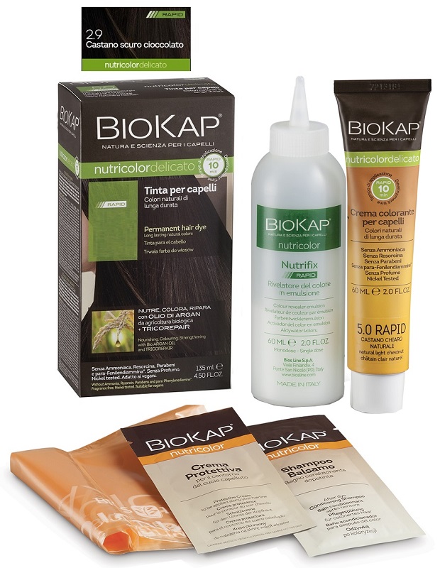 BIOS LINE  BIOKAP NUTRICOLOR DELICATO RAPID TINTA 2,9 CASTANO SCURO CIOCCOLATO 135 ML - famajoy.it