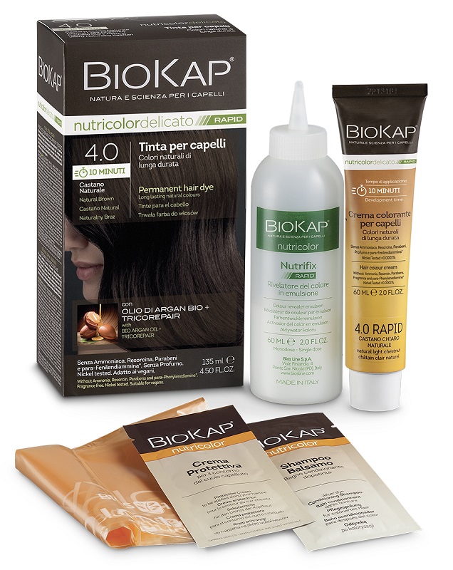 BIOS LINE  BIOKAP NUTRICOLOR DELICATO RAPID TINTA 4,00 CASTANO NATURALE 135 ML - famajoy.it