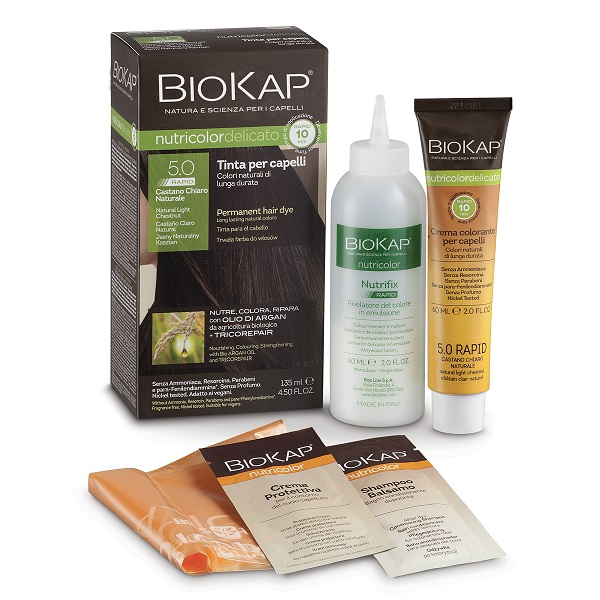 BIOS LINE  BIOKAP NUTRICOLOR DELICATO RAPID TINTA 5,0 CASTANO CHIARO NATURALE 135 ML - famajoy.it