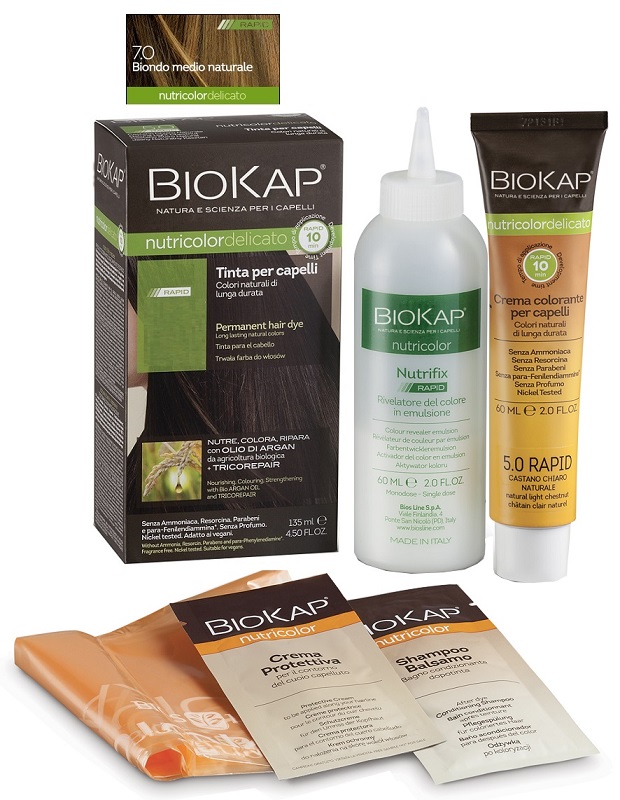 BIOS LINE  BIOKAP NUTRICOLOR DELICATO RAPID TINTA 7,0 BIONDO MEDIO NATURALE 135 ML - famajoy.it