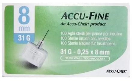 AGO PER PENNA DA INSULINA ACCU-FINE PEN NEEDLE ACCU-CHEK GAUGE 31 X 8MM 100 PEZZI - famajoy.it