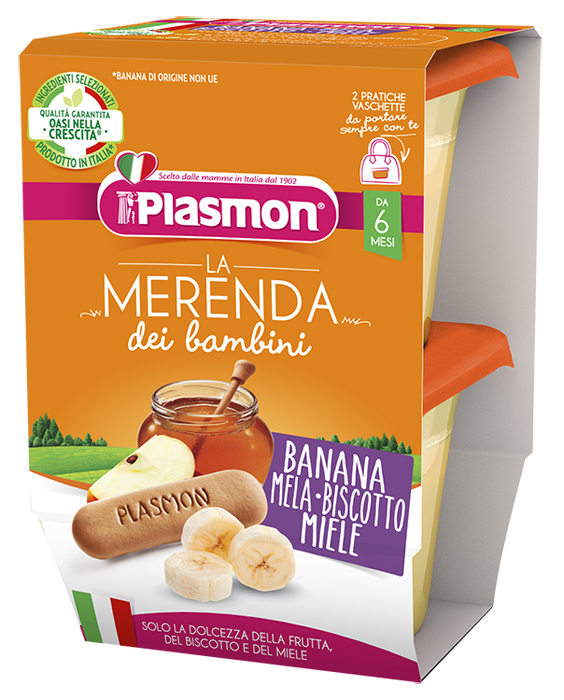 PLASMON LA MERENDA DEI BAMBINI MERENDE BANANA MELA BISCOTTO MIELE ASETTICO 2 X 120 G - famajoy.it
