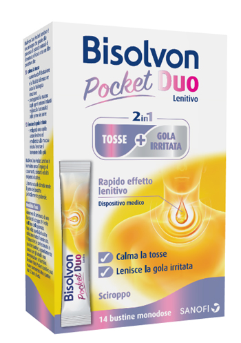 BISOLVON DUO POCKET LENITIVO TOSSE + GOLA IRRITATA A BASE DI MIELE E ALTEA 14 BUSTINE MONODOSE 10 ML - famajoy.it