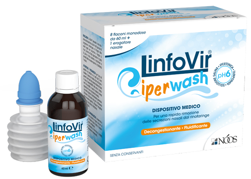 LINFOVIR IPERWASH SOLUZIONE SALINA IPERTONICA TAMPONATA 8 FLACONI DA 60 ML + 1 EROGATORE NASALE - famajoy.it
