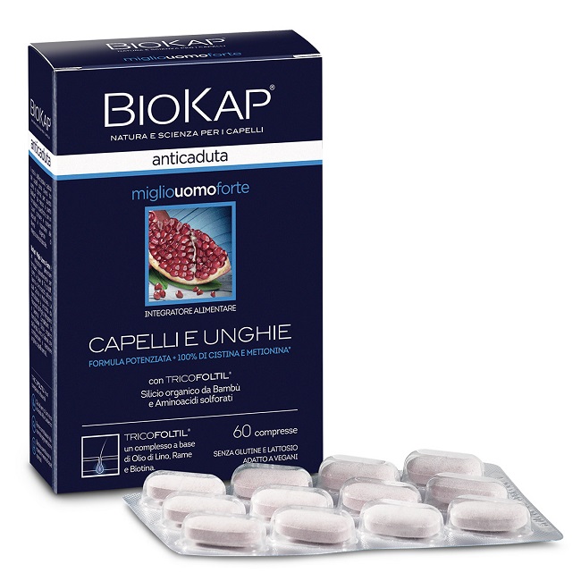 BIOKAP ANTICADUTA MIGLIO UOMO FORTE CON TRICOFOLTIL 60 COMPRESSE - famajoy.it