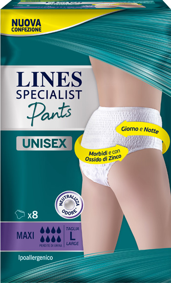 LINES SPECIALIST PANTS MAXI L X 8 PANNOLONE MUTANDINA INDOSSABILE COME NORMALE BIANCHERIA TIPO PULL-ON - famajoy.it