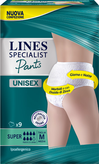 LINES SPECIALIST PANTS SUPER M X 9 PANNOLONE MUTANDINA INDOSSABILE COME NORMALE BIANCHERIA TIPO PULL-ON - famajoy.it