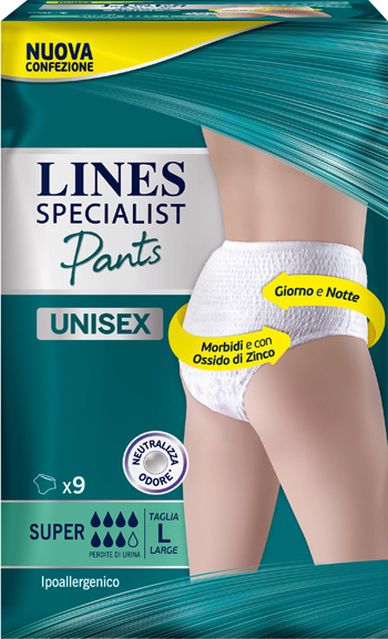 LINES SPECIALIST PANTS SUPER L X 9 PANNOLONE MUTANDINA INDOSSABILE COME NORMALE BIANCHERIA TIPO PULL-ON - famajoy.it