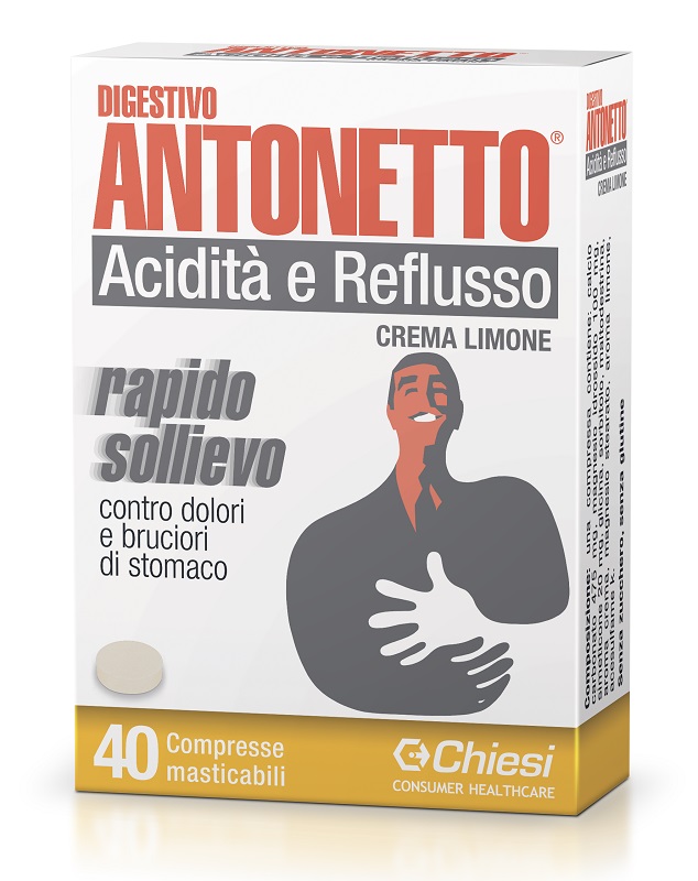 DIGESTIVO ANTONETTO ACIDITA' E REFLUSSO CREMA AL LIMONE 40 COMPRESSE MASTICABILI - famajoy.it