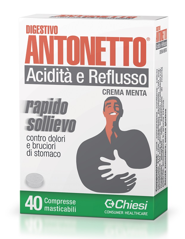 DIGESTIVO ANTONETTO ACIDITA' E REFLUSSO CREMA ALLA MENTA 40 COMPRESSE MASTICABILI - famajoy.it