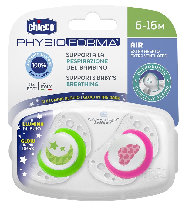 CHICCO SUCCHIETTO AIR LUMI IN SILICONE 6-16 MESI 2 PEZZI - famajoy.it