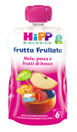 HIPP BIO FRUTTA FRULLATA MELA PESCA FRUTTI DI BOSCO 90 G - famajoy.it