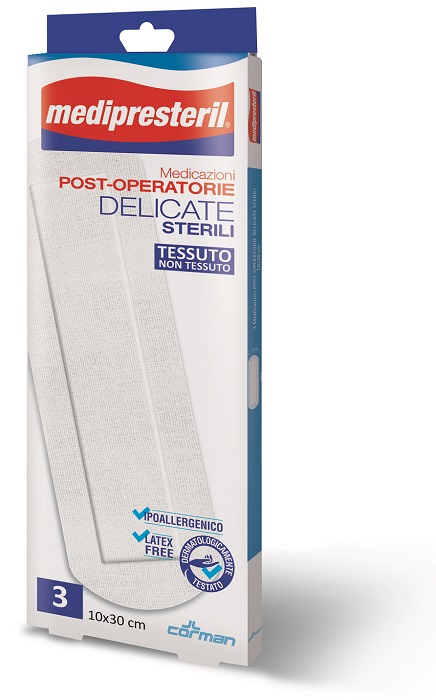 MEDICAZIONE POST OPERATORIA MEDIPRESETERIL DELICATA TNT 10X30CM 3 PEZZI - famajoy.it