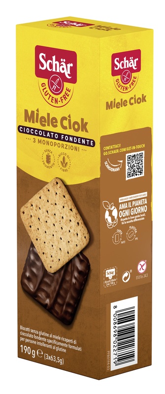 SCHAR MIELE CIOK BISCOTTI AL MIELE RICOPERTI DI CIOCCOLATO FONDENTE 3 PORZIONI DA 63,5 G - famajoy.it