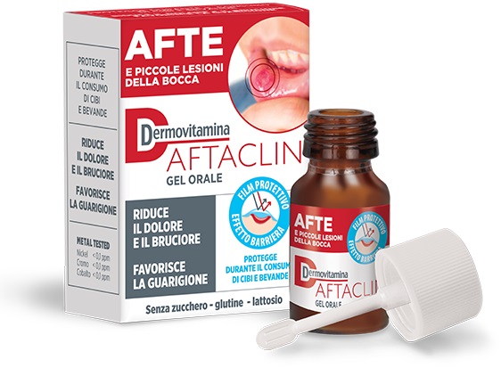 DERMOVITAMINA AFTACLIN GEL ORALE 7 ML CONTRO DOLORE E BRUCIONE SENZA ZUCCHERO E SENZA GLUTINE - famajoy.it