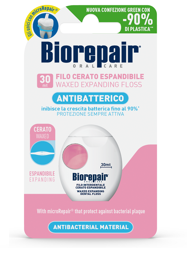 BIOREPAIR ORAL CARE ANTIBATTERICO FILO CERATO ESPANDIBILE GENGIVE DELICATE 25+5 METRI - famajoy.it