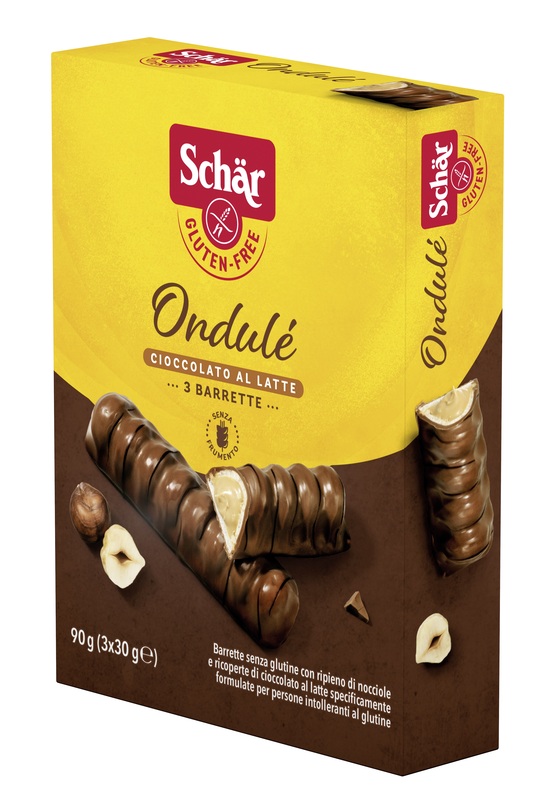 SCHAR ONDULE' BARRETTE CON RIPIENO DI NOCCIOLE RICOPERTE DI CIOCCOLATO AL LATTE 3 PORZIONI DA 30 G - famajoy.it