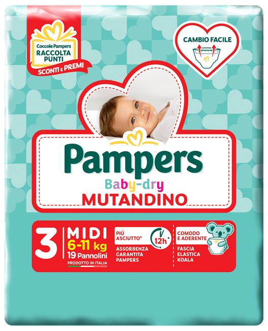 PAMPERS BABY DRY MUTANDINA MIDI SMALL PACK 19 PEZZI - famajoy.it