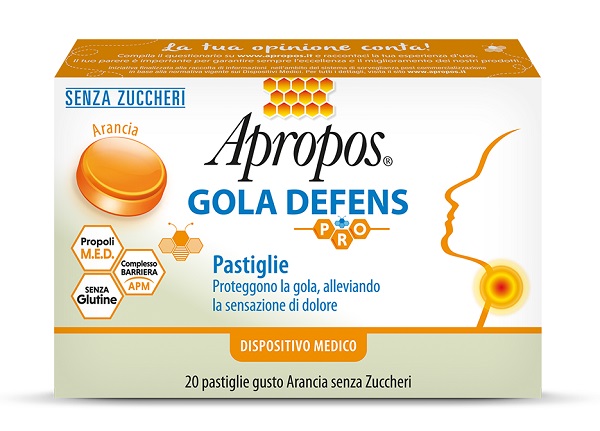 APROPOS GOLA DEFENS PRO 20 PASTIGLIE ARANCIA SENZA ZUCCHERO - famajoy.it