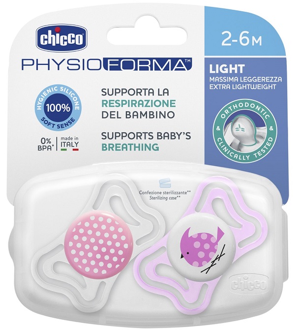 CHICCO SUCCHIETTO LIGHT GIRL SILICONE 2-6 MESI 2 PEZZI - famajoy.it