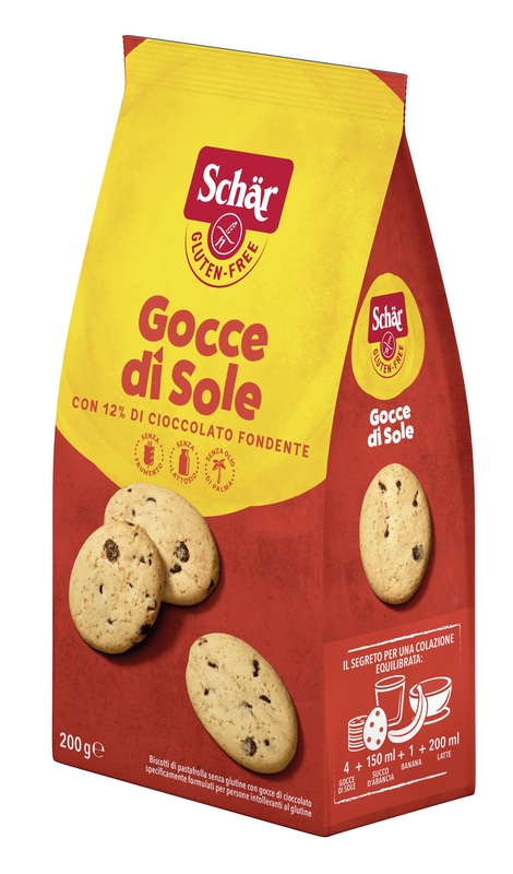 SCHAR GOCCE DI SOLE BISCOTTI DI PASTAFROLLA CON GOCCE DI CIOCCOLATO FONDENTE SENZA LATTOSIO 200 G - famajoy.it