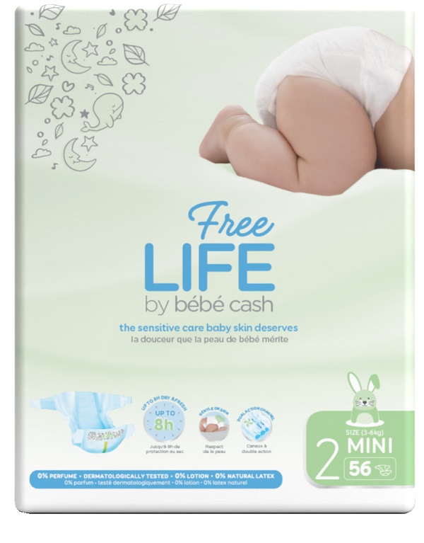 FREELIFE BY BEBECASH PANNOLINO MINI TAGLIA 2 3-6 KG GIROVITA 30-48 CM 56 PEZZI - famajoy.it