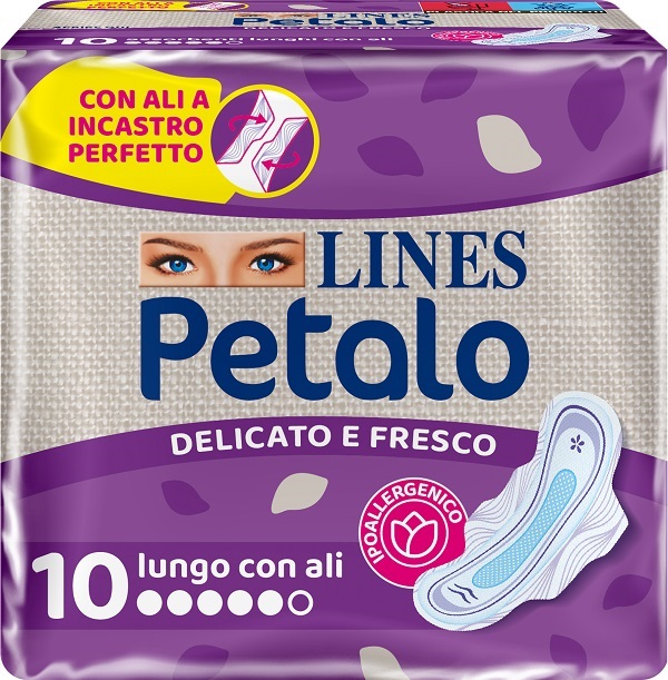 LINES PETALO BLU ASSORBENTE LUNGO CON ALI 10 PEZZI - famajoy.it