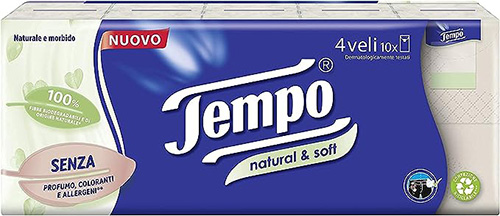 TEMPO FAZZOLETTI NATURAL&SOFT 10 PEZZI DA 9 FAZZOLETTI - famajoy.it